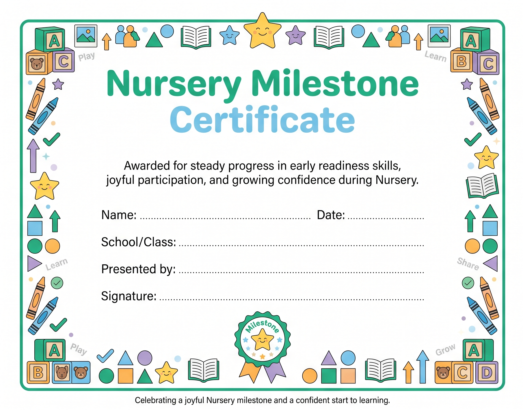 Nursery Milestone Certificate preview