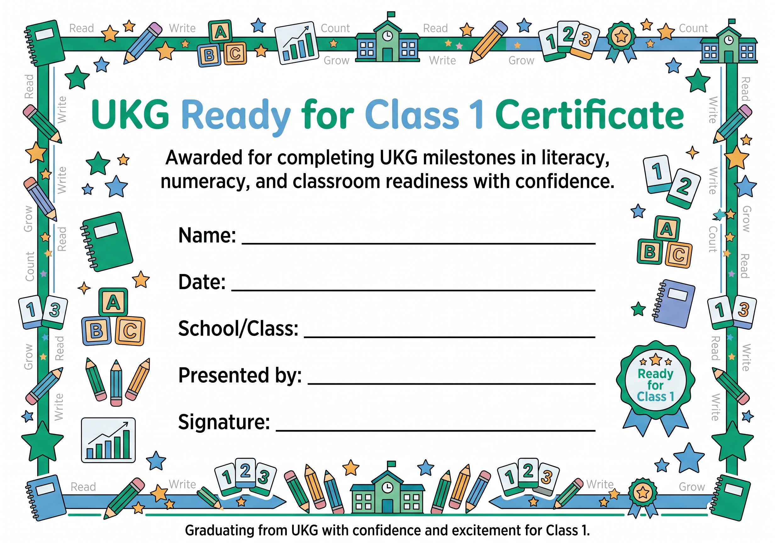 UKG Ready for Class 1 Certificate preview