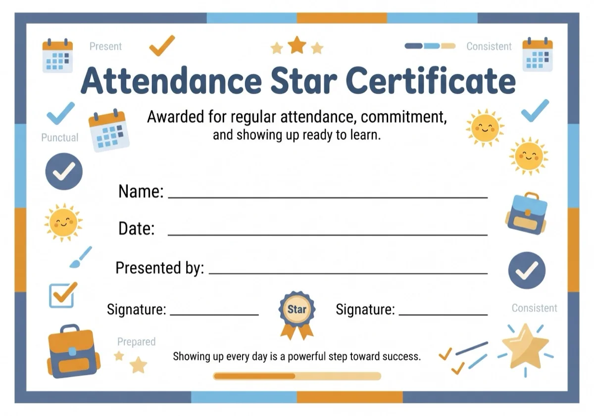Attendance Star Certificate preview