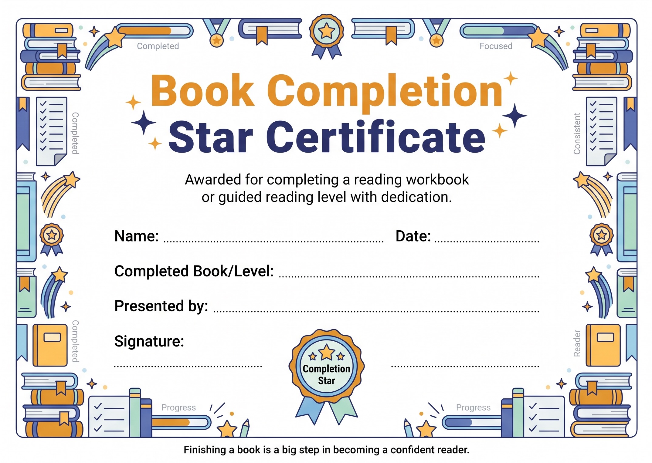Book Completion Star Certificate preview