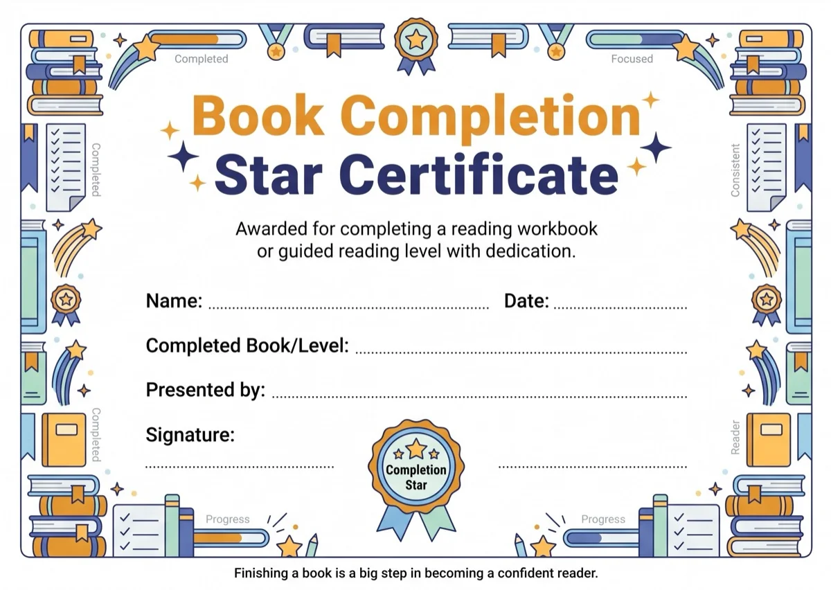 Book Completion Star Certificate preview