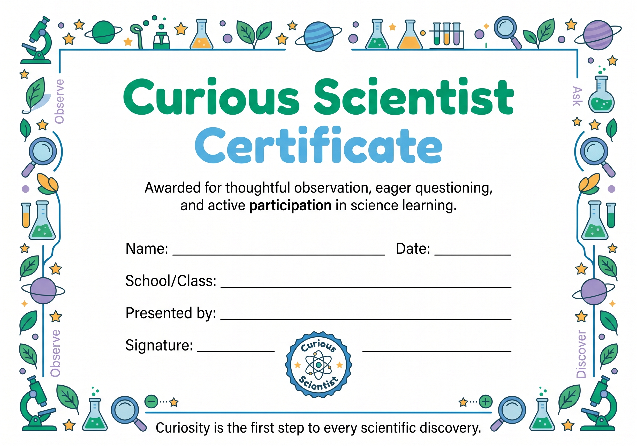 Curious Scientist Certificate preview