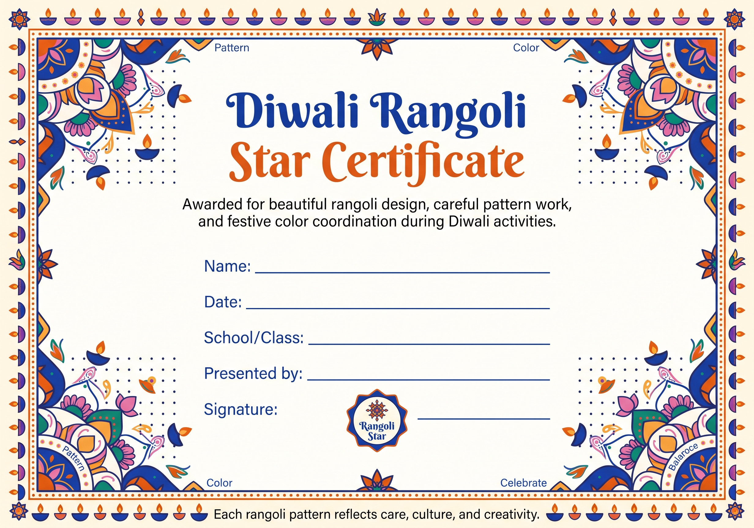 Diwali Rangoli Star Certificate preview