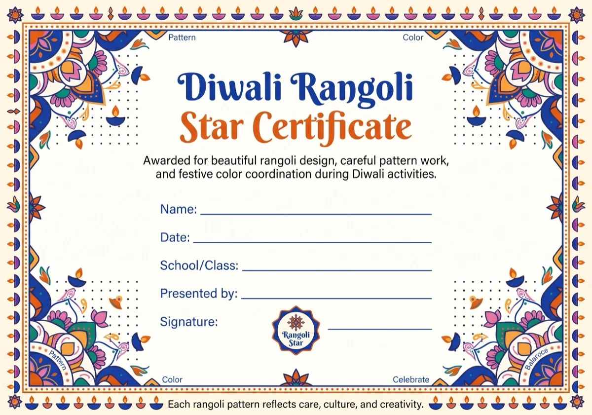 Diwali Rangoli Star Certificate preview