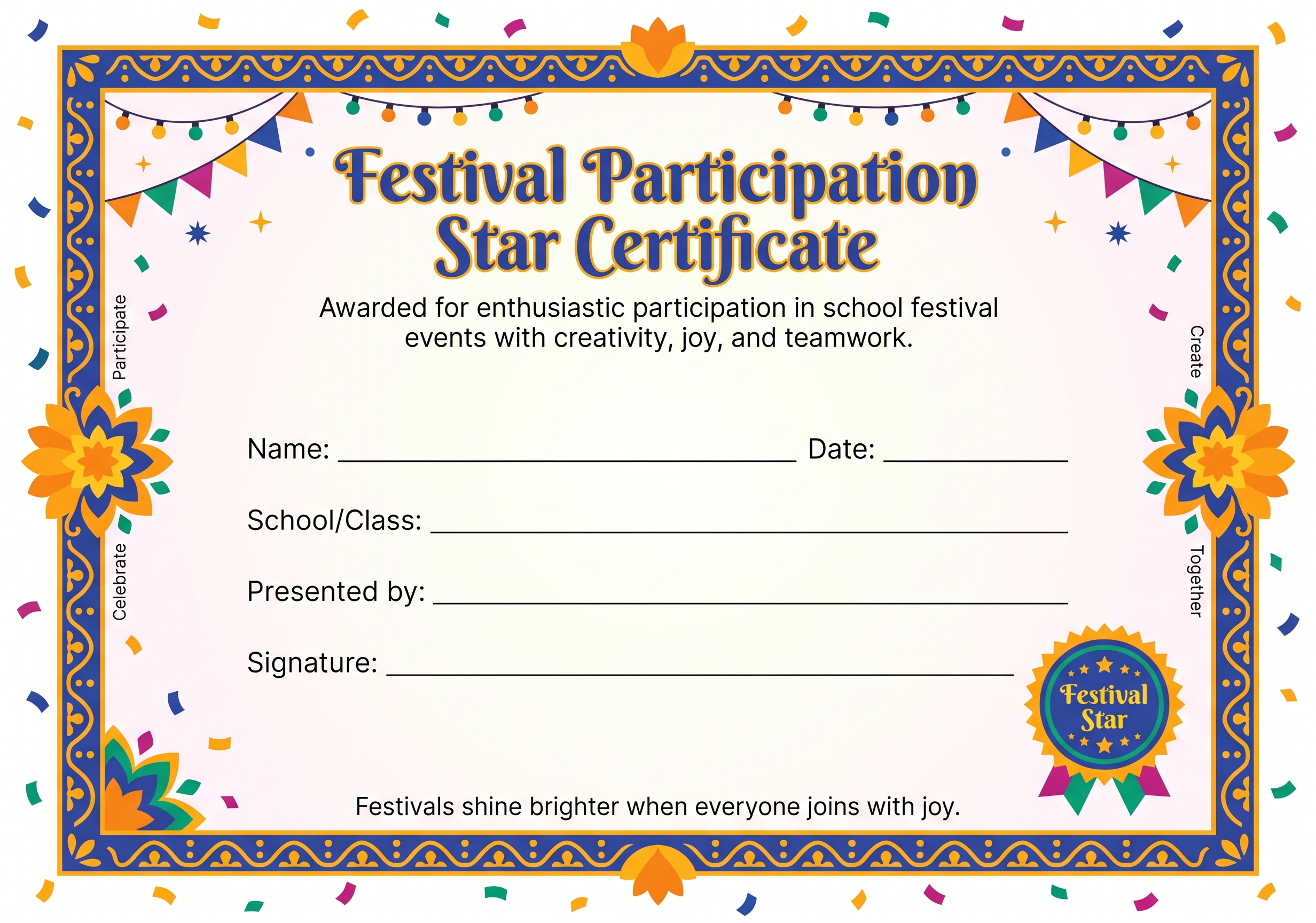 Festival Participation Star Certificate preview