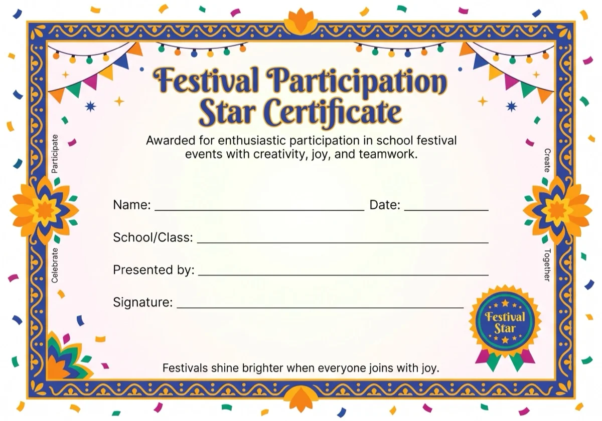 Festival Participation Star Certificate preview