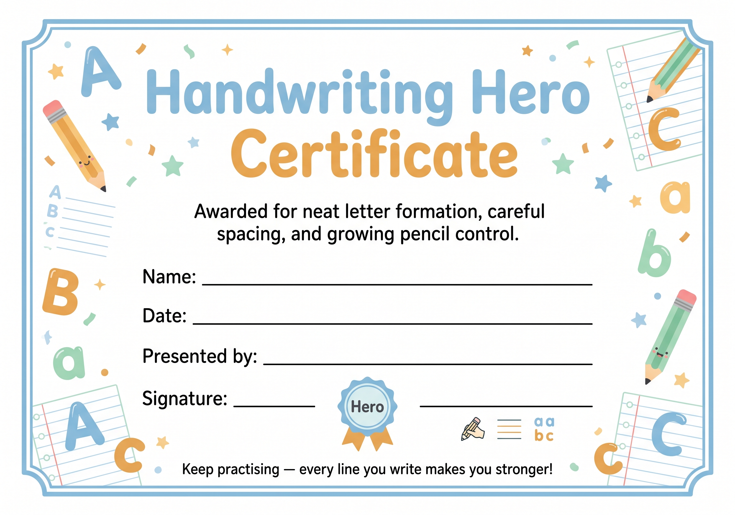 Handwriting Hero Certificate preview