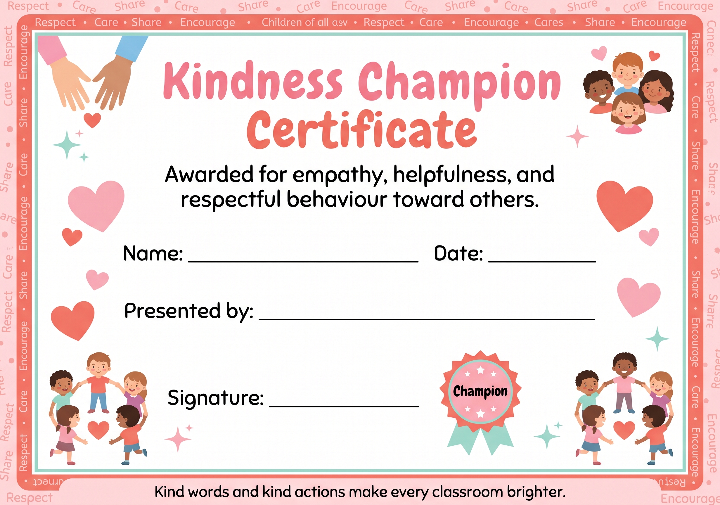 Kindness Champion Certificate preview
