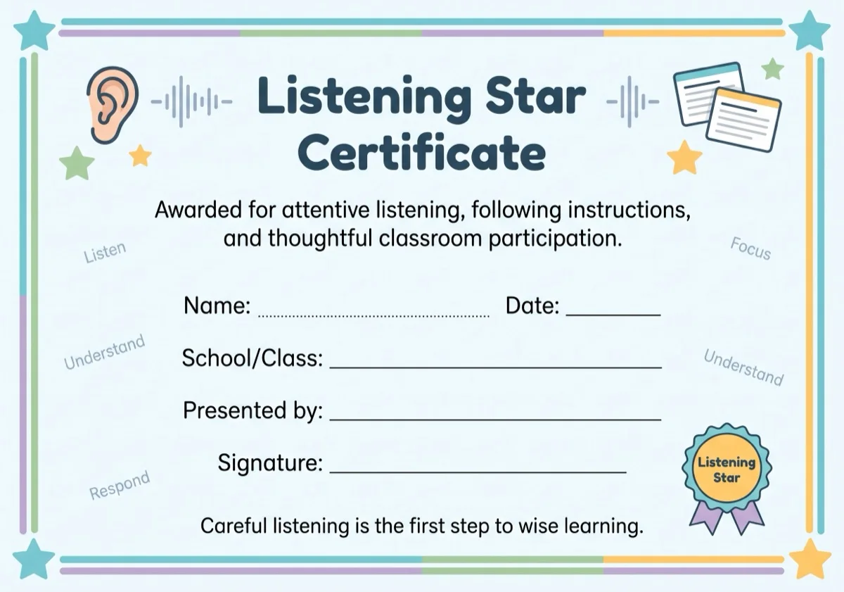 Listening Star Certificate preview