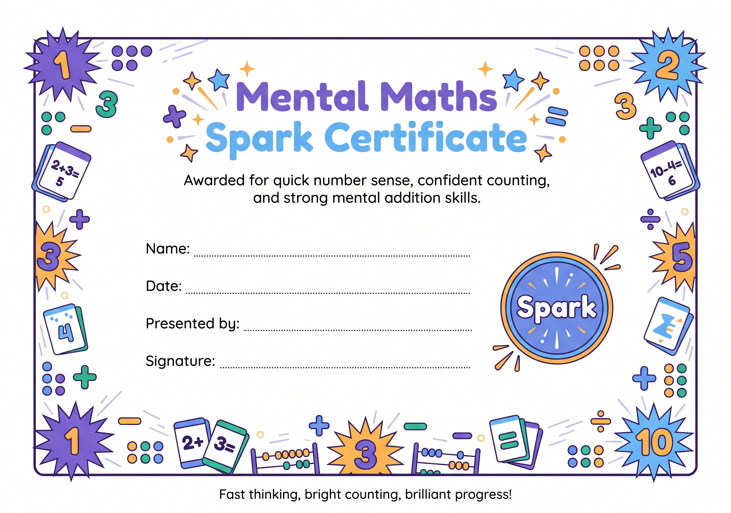 Mental Maths Spark Certificate preview