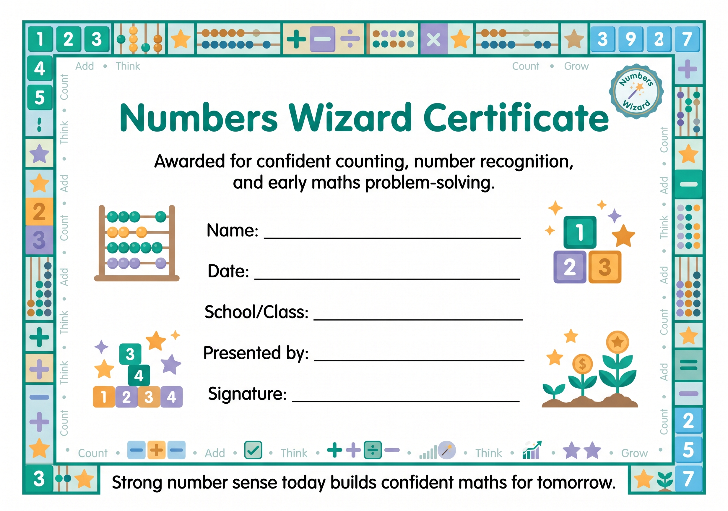 Numbers Wizard Certificate preview