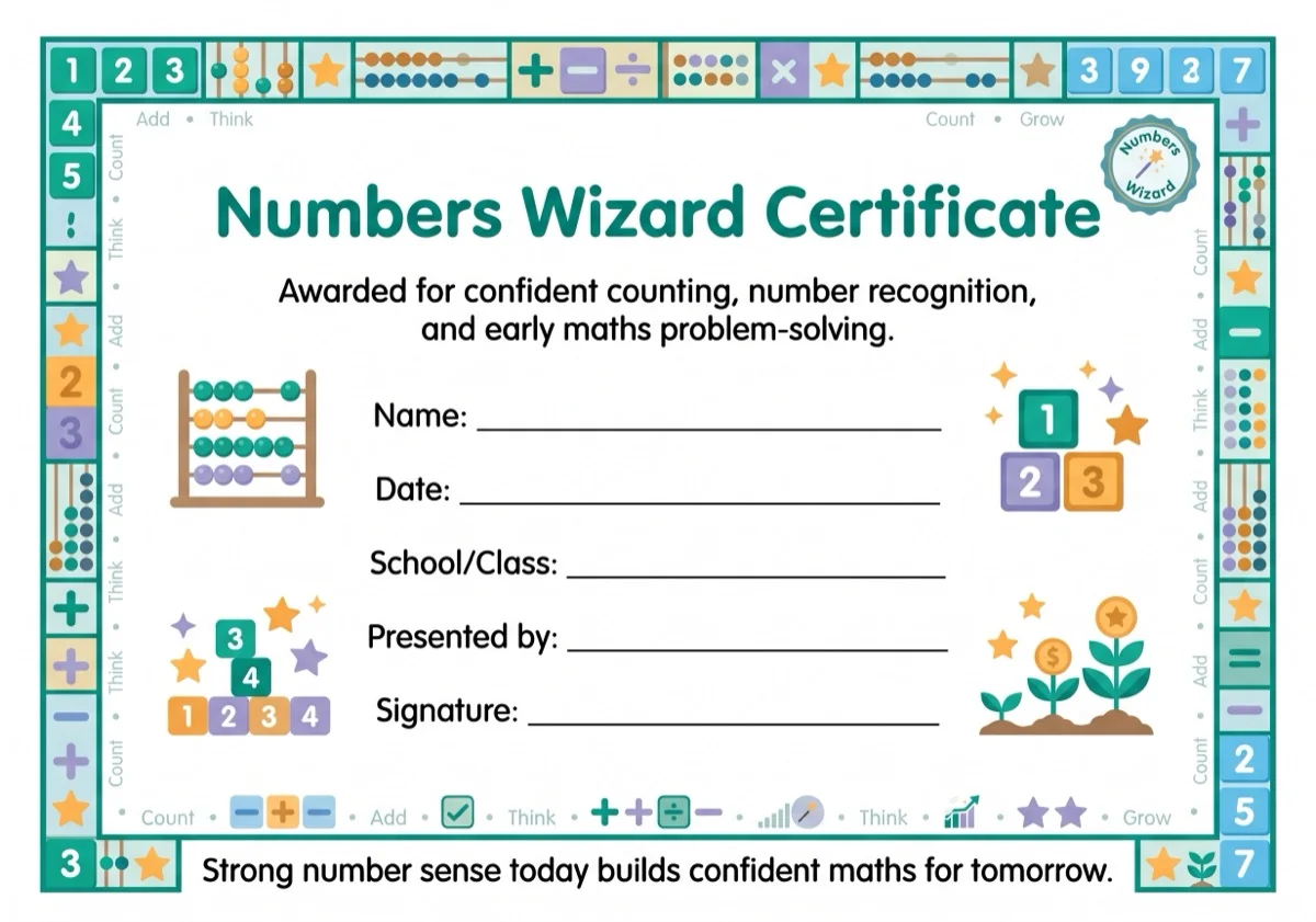 Numbers Wizard Certificate preview