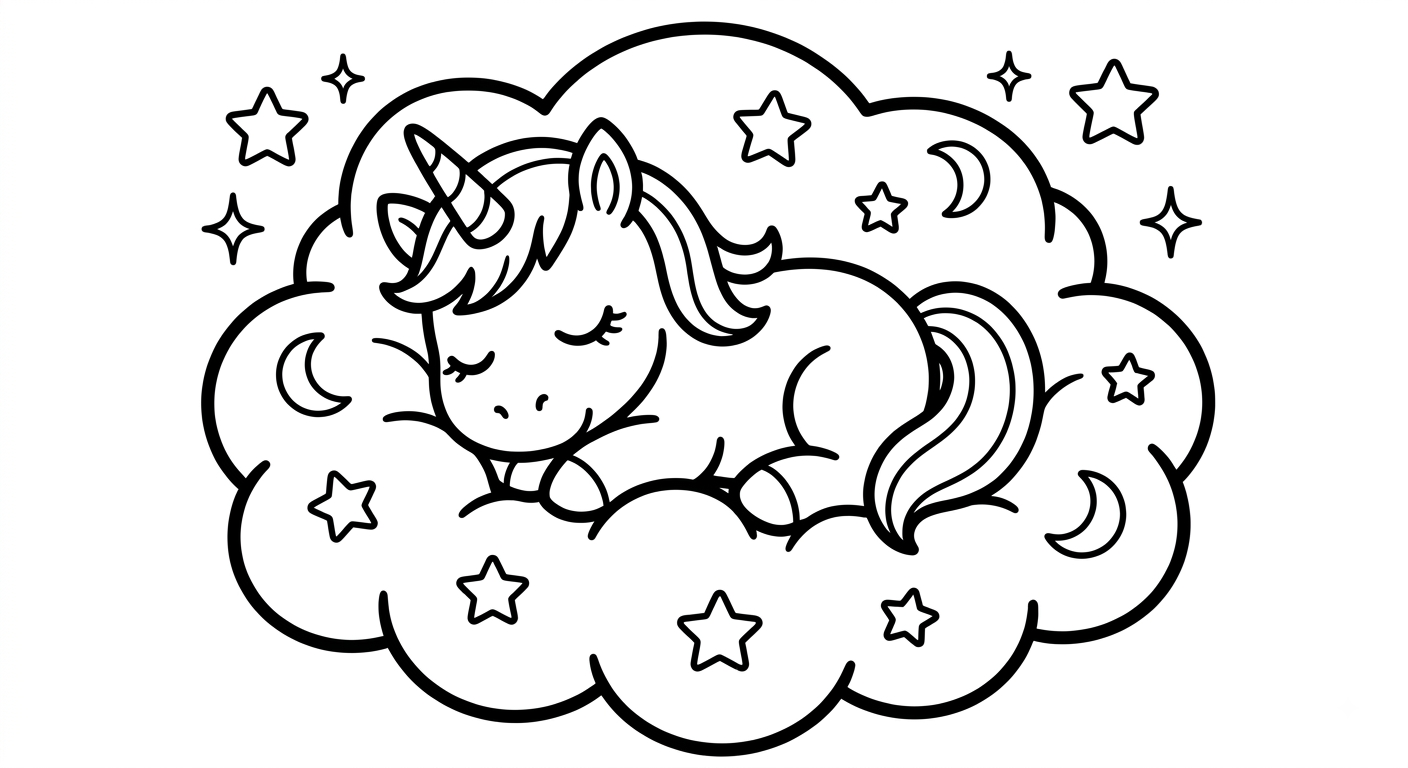 Sleeping Baby Unicorn on Cloud