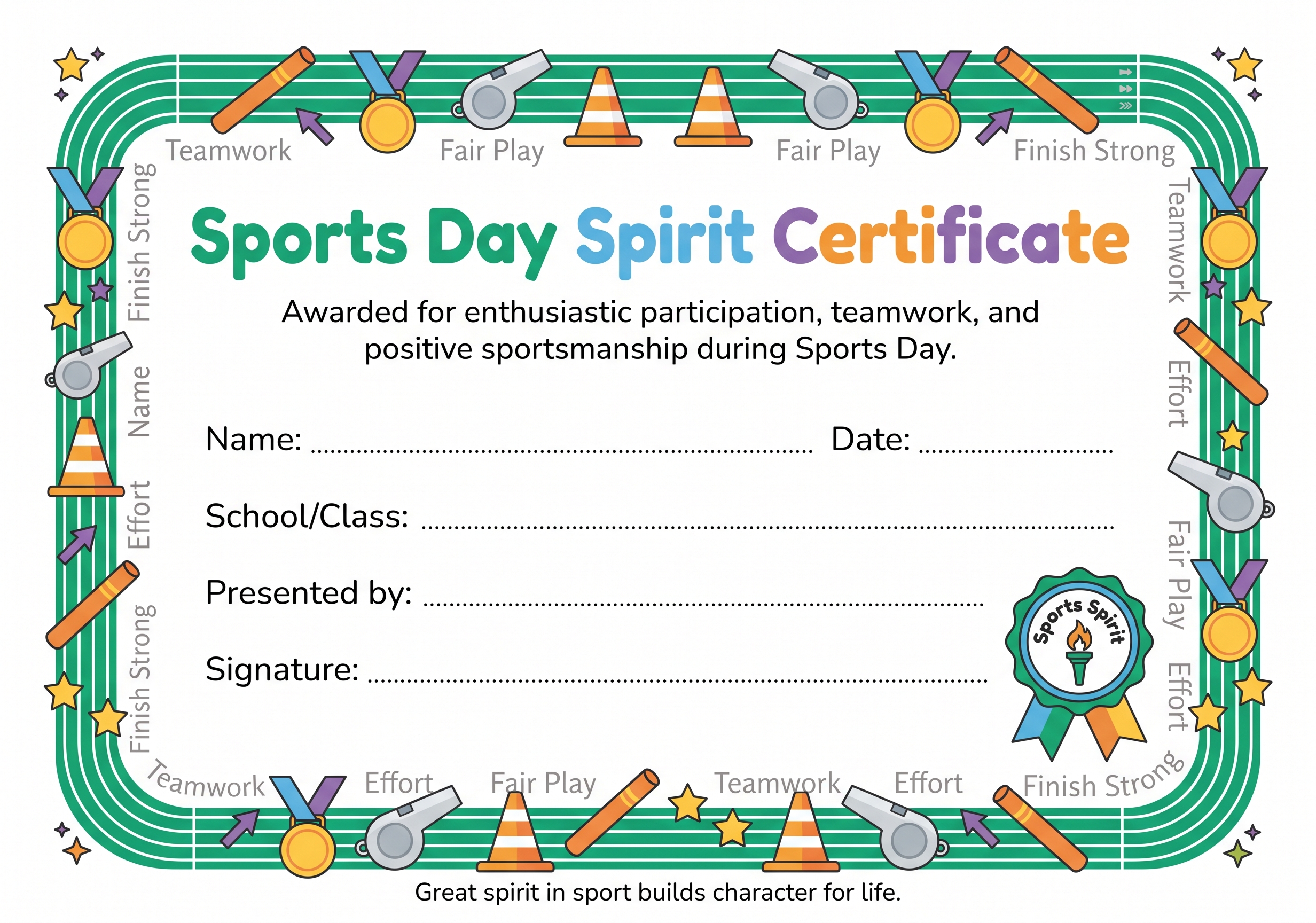 Sports Day Spirit Certificate preview