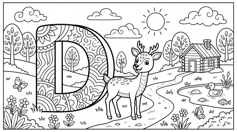 Alphabet D Colouring Page