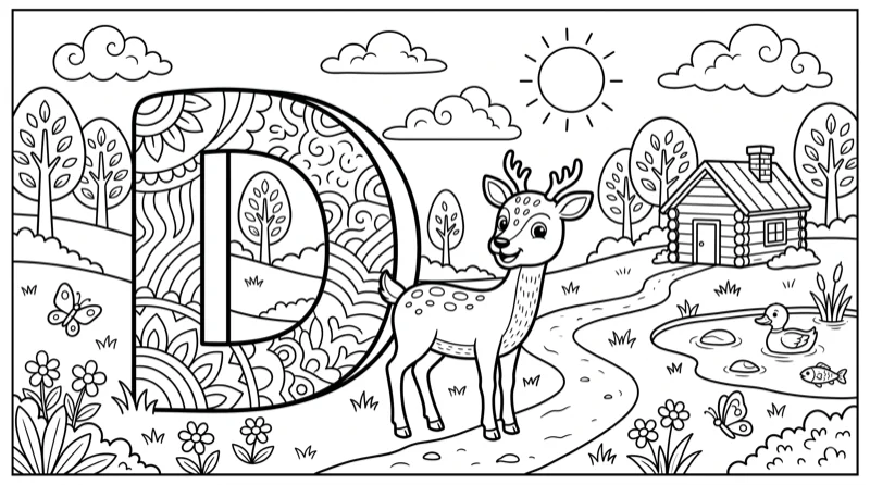 Alphabet D Colouring Page