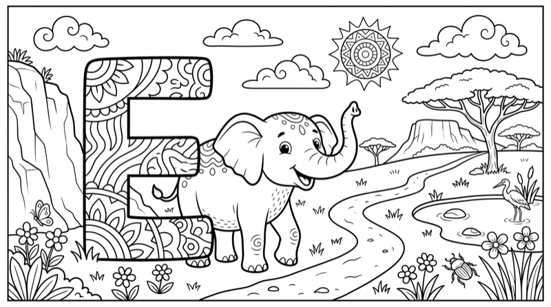 Alphabet E Colouring Page
