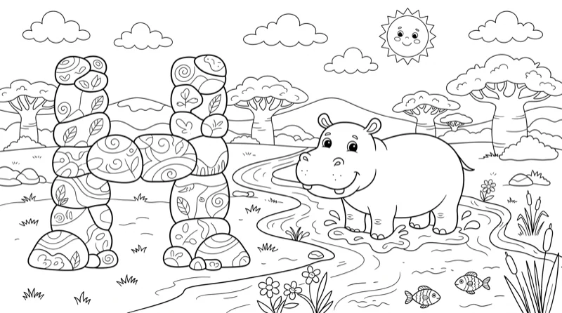 Alphabet H Colouring Page