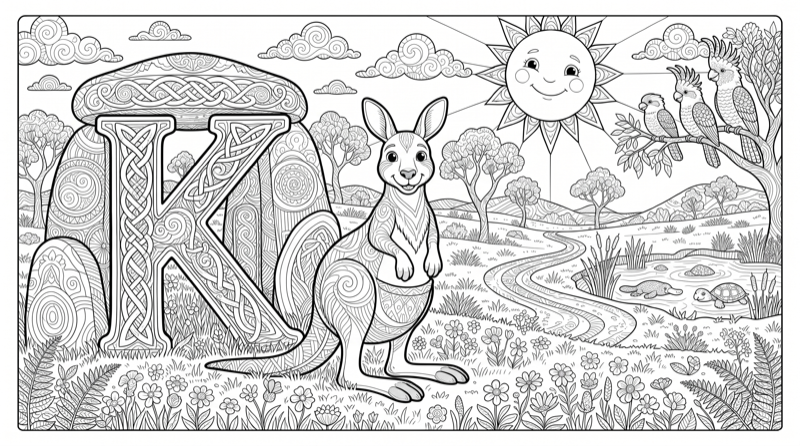 Alphabet K Colouring Page