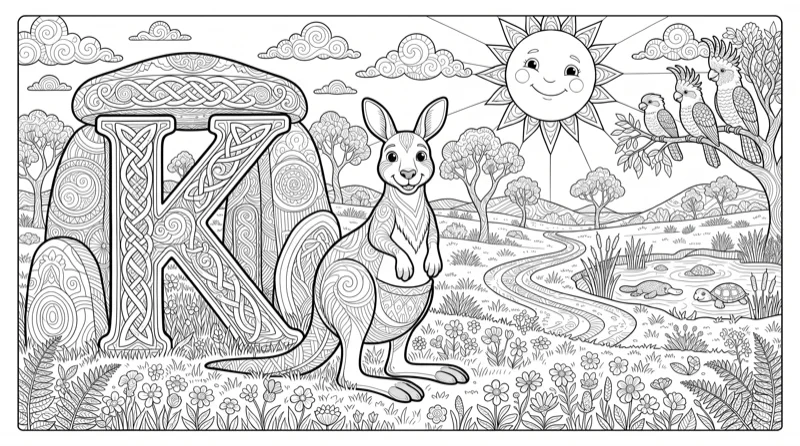 Alphabet K Colouring Page