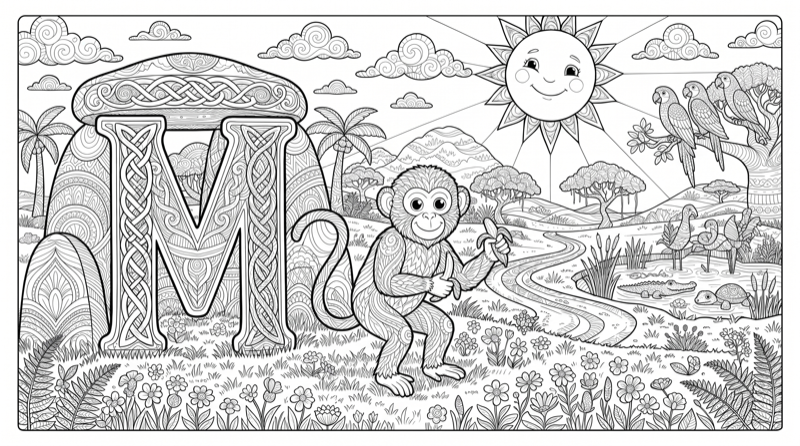 Alphabet M Colouring Page