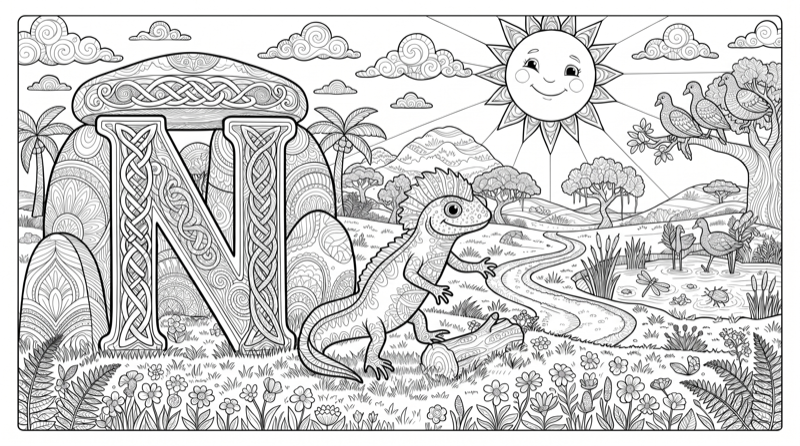 Alphabet N Colouring Page