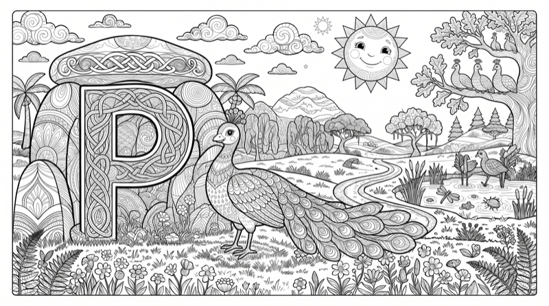 Alphabet P Colouring Page