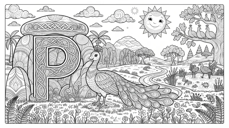 Alphabet P Colouring Page