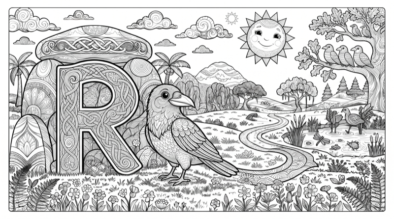 Alphabet R Colouring Page