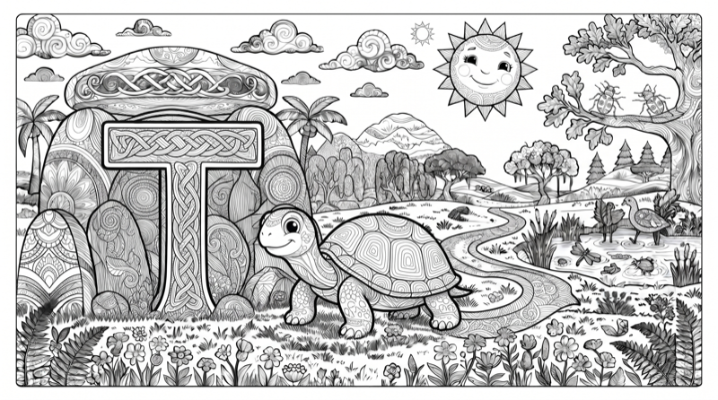 Alphabet T Colouring Page