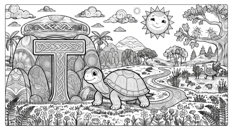 Alphabet T Colouring Page