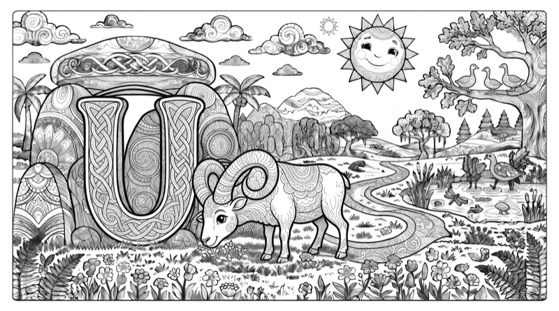 Alphabet U Colouring Page
