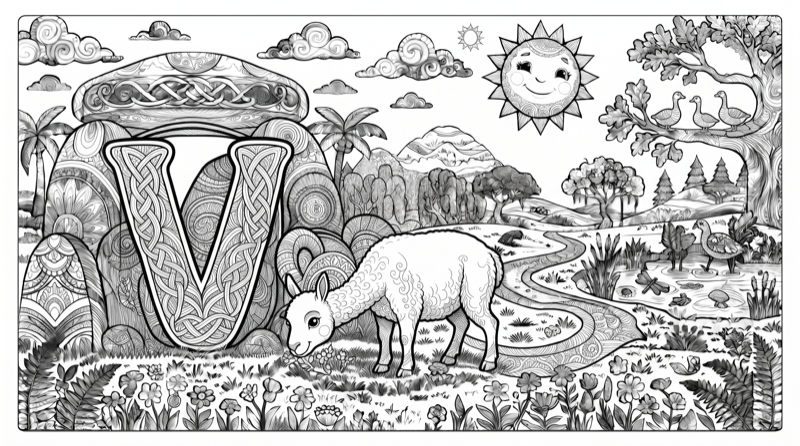 Alphabet V Colouring Page