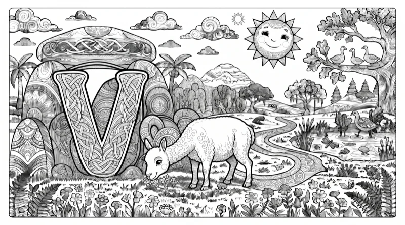 Alphabet V Colouring Page