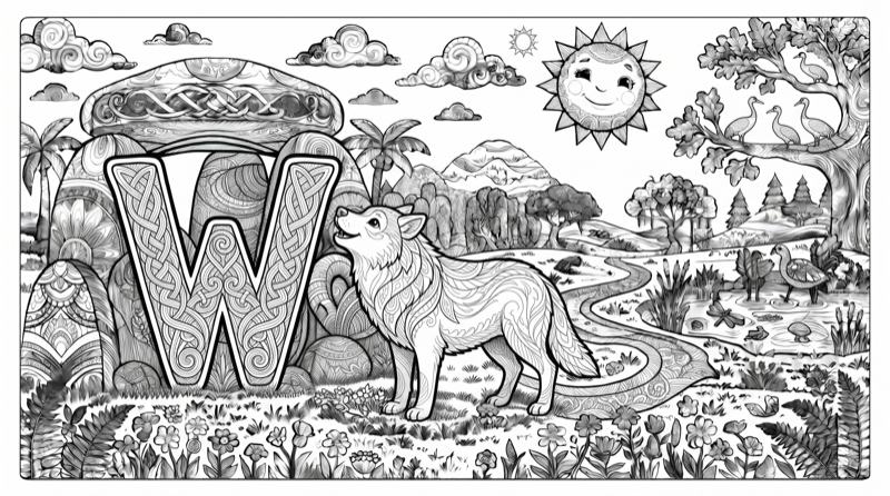 Alphabet W Colouring Page