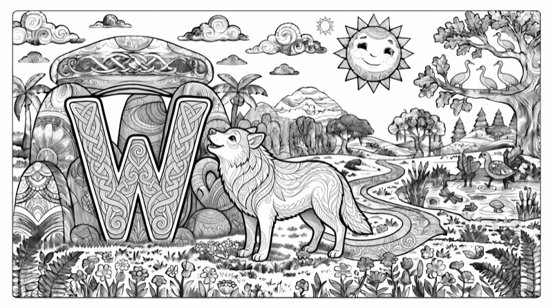 Alphabet W Colouring Page