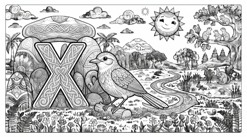 Alphabet X Colouring Page