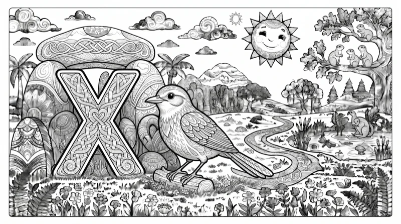 Alphabet X Colouring Page