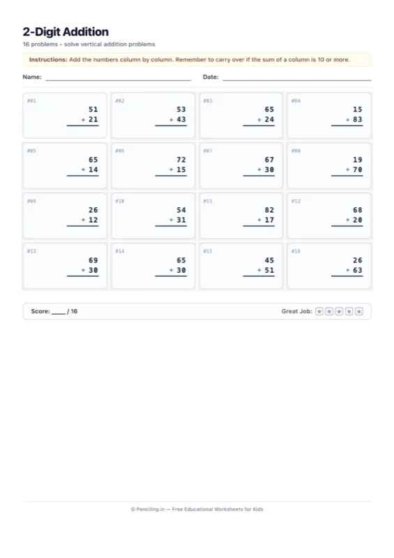 Double Digit Addition Worksheet 01 worksheet preview