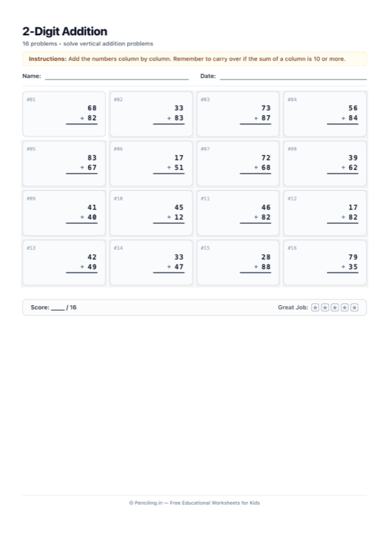 Double Digit Addition Worksheet 02 worksheet preview
