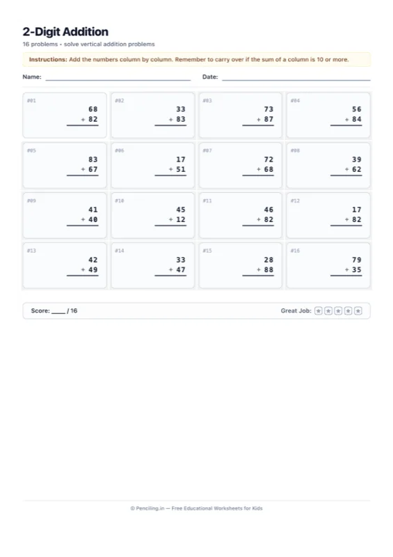 Double Digit Addition Worksheet 02 worksheet preview
