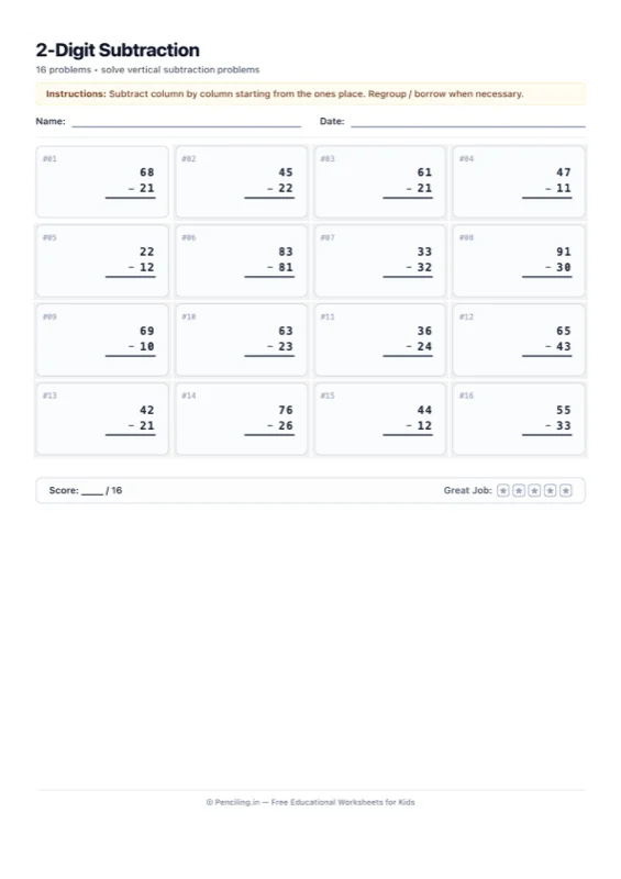 Double Digit Subtraction Worksheet 01 worksheet preview