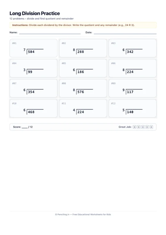Long Division Worksheet 01 worksheet preview
