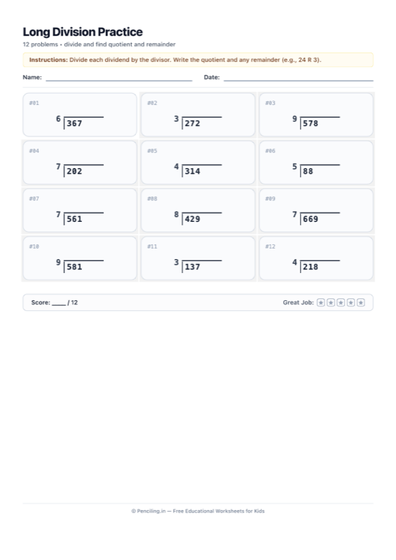 Long Division Worksheet 02 worksheet preview