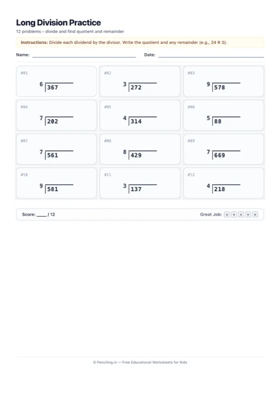 Long Division Worksheet 02 worksheet preview