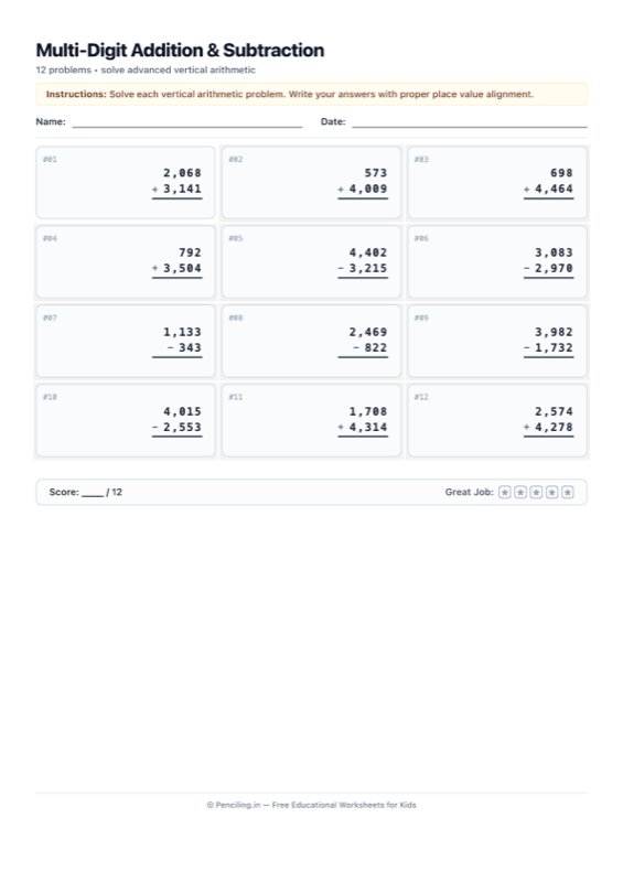 Multi Digit Arithmetic Worksheet 02 worksheet preview