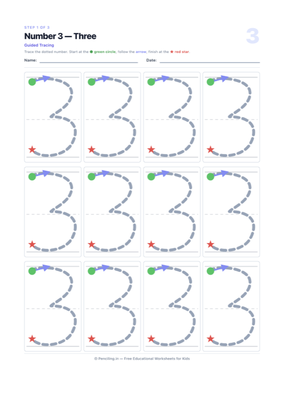 Number Tracing Worksheet 03 worksheet preview