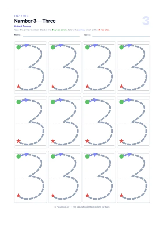 Number Tracing Worksheet 03 worksheet preview