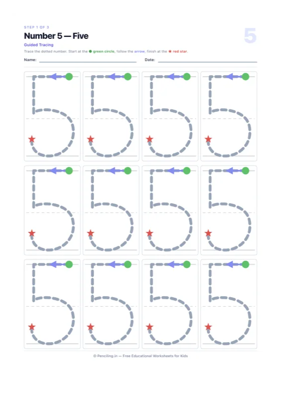 Number Tracing Worksheet 05 worksheet preview
