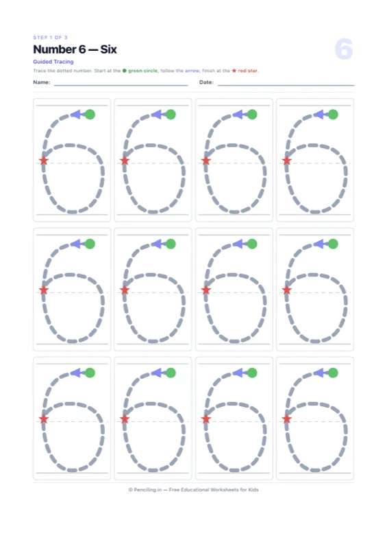 Number Tracing Worksheet 06 worksheet preview